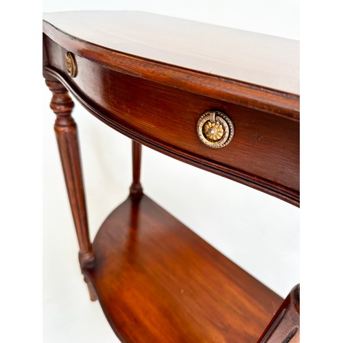 177 - HALL TABLE, 19th century design mahogany of serpentine outline with drawer and undertier, 76cm H x 7... 