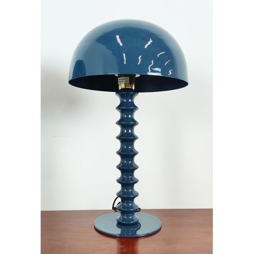 366 - MUSHROOM TABLE LAMPS, a pair, 1960s style blue metal, 53cm H. (2)