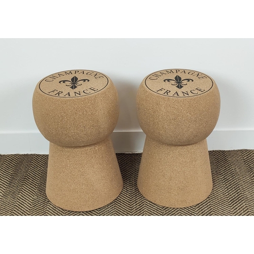 385 - CHAMPAGNE CORK FORM STOOLS, a pair, 53cm H x 34cm W. (2)