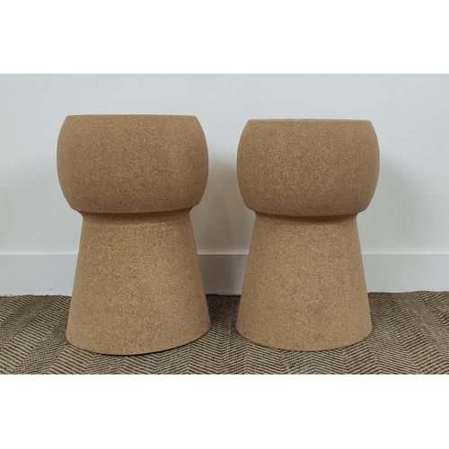 385 - CHAMPAGNE CORK FORM STOOLS, a pair, 53cm H x 34cm W. (2)