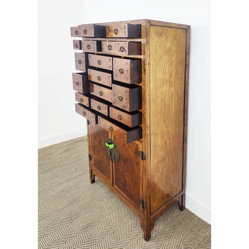 401 - MEDICINE CHEST, Chinese huang huali and burr walnut with eighteen drawers above two doors, 153cm H x... 