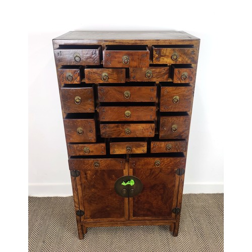 401 - MEDICINE CHEST, Chinese huang huali and burr walnut with eighteen drawers above two doors, 153cm H x... 