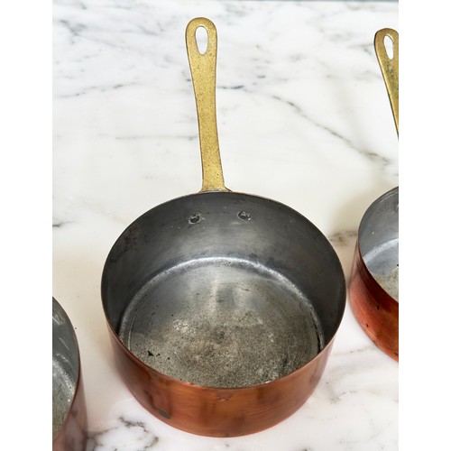 192 - COPPER PANS, a set of five small copper sauce pans, largest 10cm. (5)