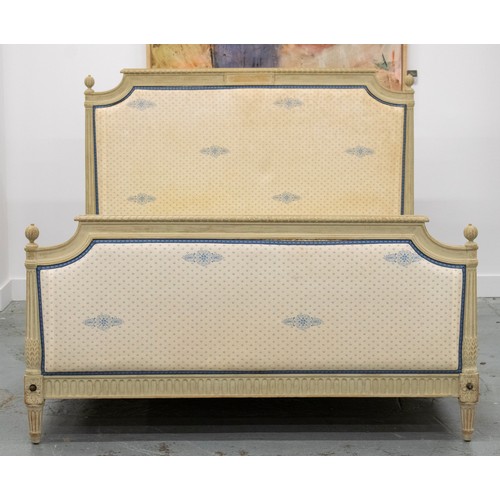 416 - BED, Louis XVI style grey painted with padded ends and 5' 0