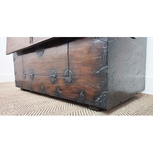 169 - CHEST, 19th century Korean elm and iron mounted, with two fall front doors, 98cm W x 42cm D x 80cm H... 