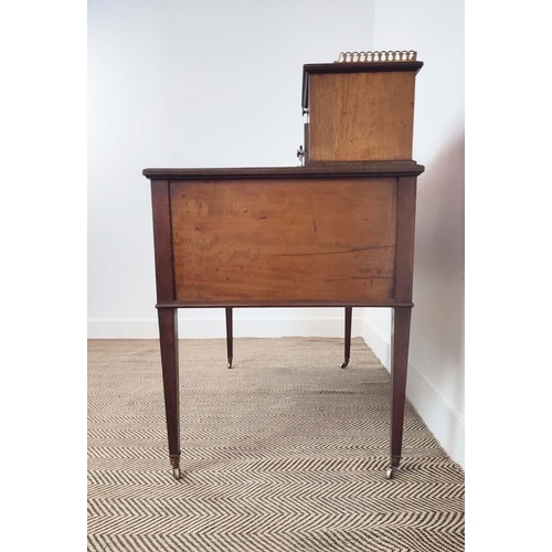 148 - DESK, Edwardian mahogany, circa 1905, with brass gallery, green leather top and nine drawers on cast... 