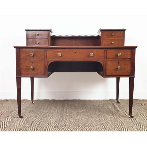 148 - DESK, Edwardian mahogany, circa 1905, with brass gallery, green leather top and nine drawers on cast... 