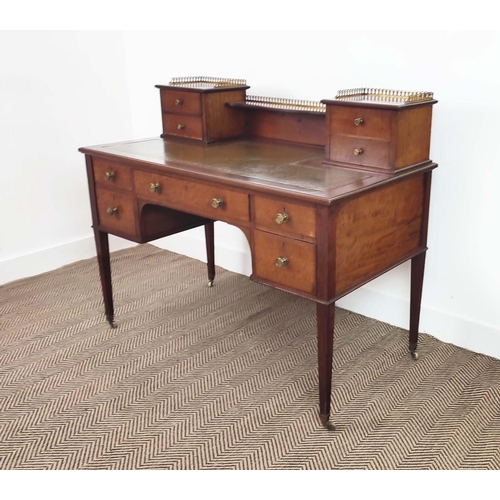 148 - DESK, Edwardian mahogany, circa 1905, with brass gallery, green leather top and nine drawers on cast... 