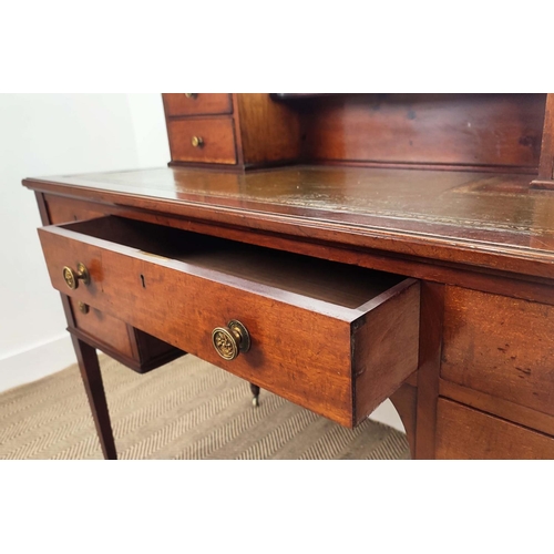 148 - DESK, Edwardian mahogany, circa 1905, with brass gallery, green leather top and nine drawers on cast... 