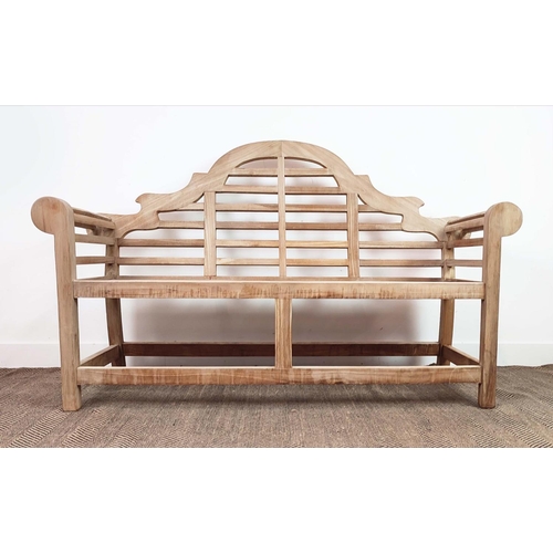 153 - LUTYENS STYLE GARDEN BENCH, teak, 104cm H x 166cm W.