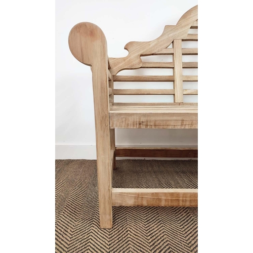 153 - LUTYENS STYLE GARDEN BENCH, teak, 104cm H x 166cm W.