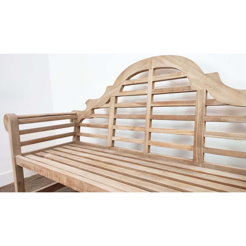 153 - LUTYENS STYLE GARDEN BENCH, teak, 104cm H x 166cm W.