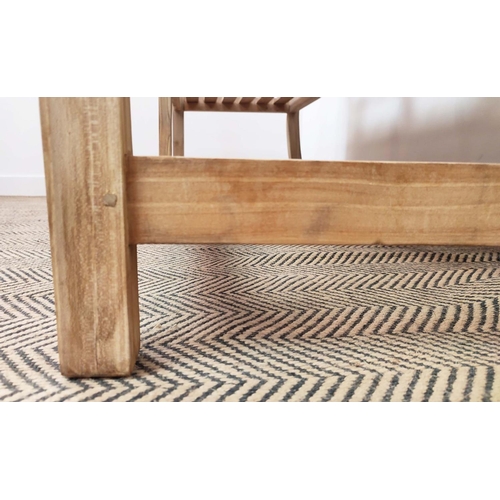 153 - LUTYENS STYLE GARDEN BENCH, teak, 104cm H x 166cm W.