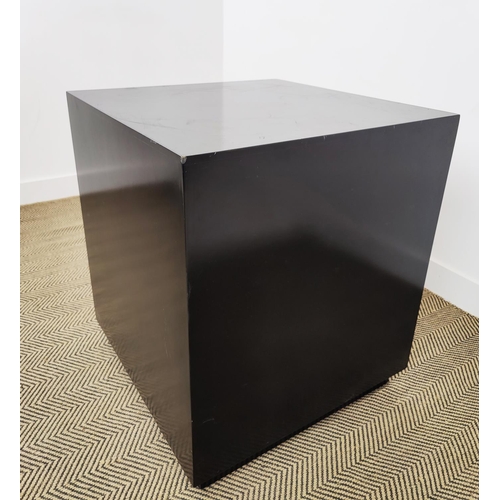 166 - PLINTH, black lacquer of cube form, 72cm H x 65cm W x 65cm D.