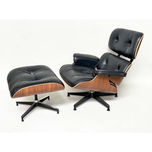 522 - AFTER CHARLES AND RAY EAMES LOUNGE CHAIR AND OTTOMAN, buttoned leather, 80cm W. (2)