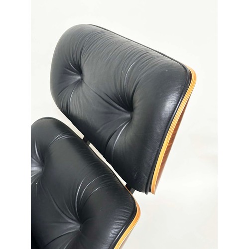 522 - AFTER CHARLES AND RAY EAMES LOUNGE CHAIR AND OTTOMAN, buttoned leather, 80cm W. (2)