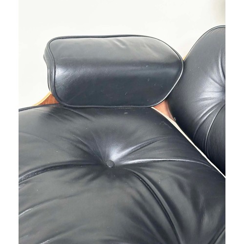 522 - AFTER CHARLES AND RAY EAMES LOUNGE CHAIR AND OTTOMAN, buttoned leather, 80cm W. (2)