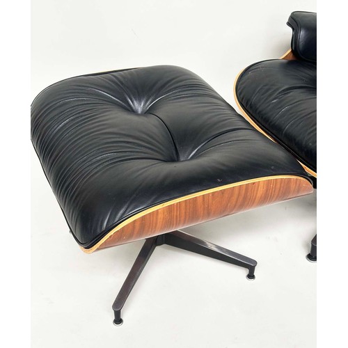 522 - AFTER CHARLES AND RAY EAMES LOUNGE CHAIR AND OTTOMAN, buttoned leather, 80cm W. (2)