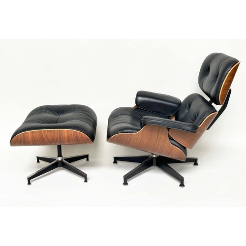 522 - AFTER CHARLES AND RAY EAMES LOUNGE CHAIR AND OTTOMAN, buttoned leather, 80cm W. (2)