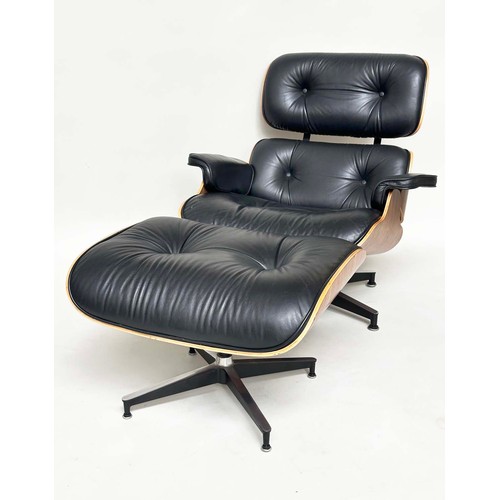 522 - AFTER CHARLES AND RAY EAMES LOUNGE CHAIR AND OTTOMAN, buttoned leather, 80cm W. (2)