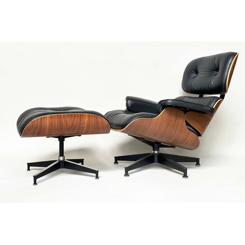 522 - AFTER CHARLES AND RAY EAMES LOUNGE CHAIR AND OTTOMAN, buttoned leather, 80cm W. (2)