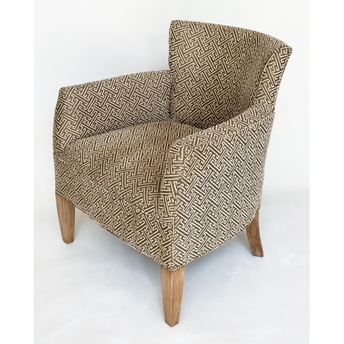 516 - ARMCHAIR, by Kravet US Tarragon, tub chair with Greek key patterned upholstery and square tapering s... 