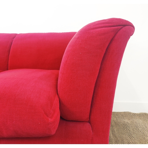 535 - GEORGE SMITH SOFA, with red upholstery, 92cm H x 199cm W x 93cm D.