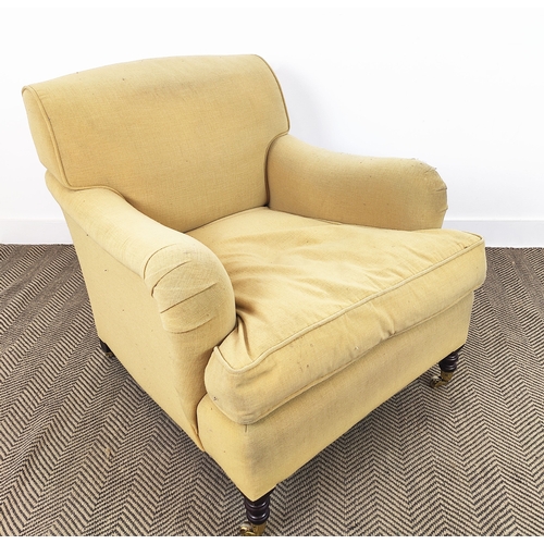 536 - GEORGE SMITH STANDARD ARM SIGNATURE CHAIR, with mustard yellow upholstery, 82cm H x 85cm x 100cm D.