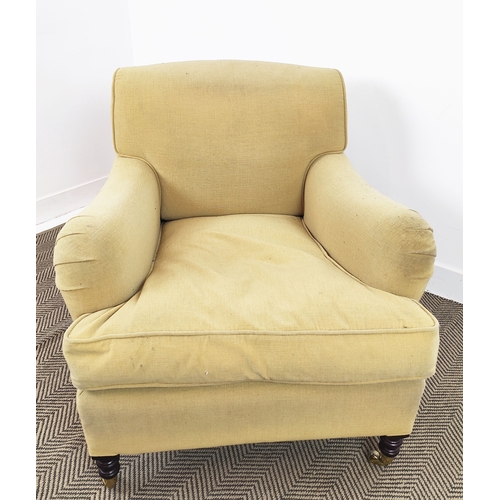 536 - GEORGE SMITH STANDARD ARM SIGNATURE CHAIR, with mustard yellow upholstery, 82cm H x 85cm x 100cm D.