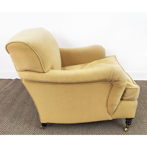 536 - GEORGE SMITH STANDARD ARM SIGNATURE CHAIR, with mustard yellow upholstery, 82cm H x 85cm x 100cm D.