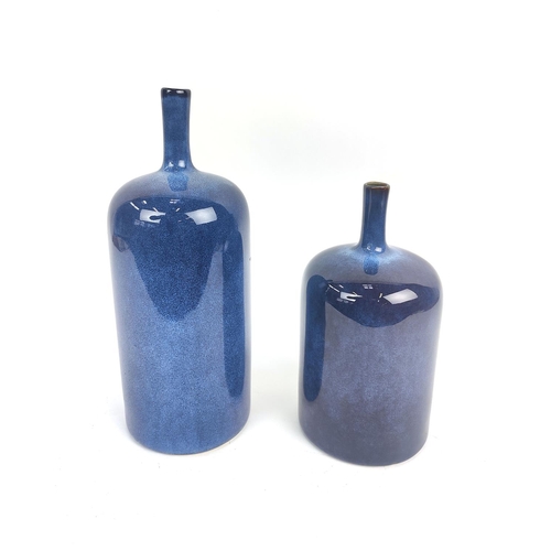 15 - A COLLECTION OF BOTTLE VASES, three celedon with craquelure glaze and two powder blue. (5)