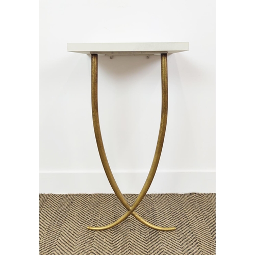 315 - CONSOLE TABLE, white painted rectangular top on gilt metal supports, 78cm H x 44cm W x 35cm D.