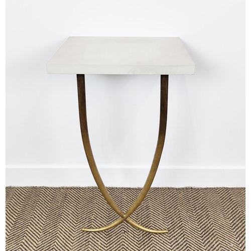 315 - CONSOLE TABLE, white painted rectangular top on gilt metal supports, 78cm H x 44cm W x 35cm D.