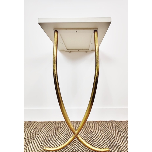 315 - CONSOLE TABLE, white painted rectangular top on gilt metal supports, 78cm H x 44cm W x 35cm D.