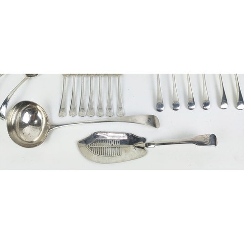 10 - A PART CANTEEN OF STERLING SILVER CUTLERY, London 1921, comprising ten dinner forks, ten table spoon... 