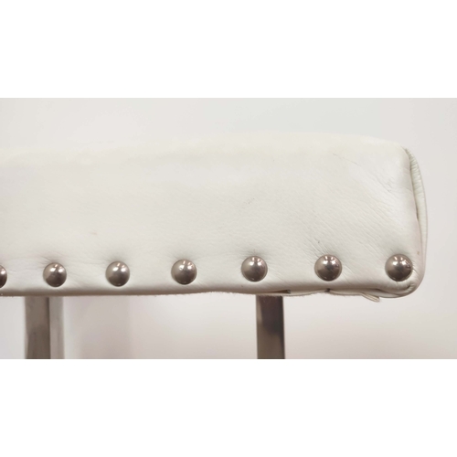 119 - CLUB FENDER, polished steel and white leather, 46cm H x 168cm W x 50cm D, internal seat 134cm W x 32... 