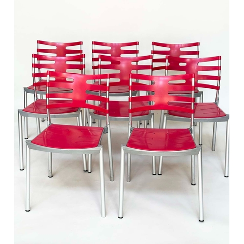 130 - 'FRITZ HANSEN ICE' CHAIRS, a set of eight Kasper Salto Danish stacking red and grey metal 'Fritz Han... 