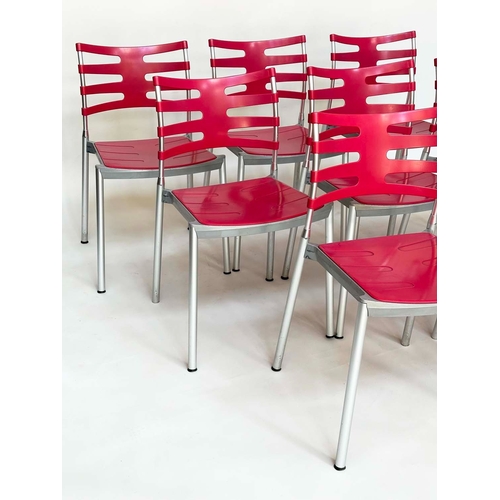 130 - 'FRITZ HANSEN ICE' CHAIRS, a set of eight Kasper Salto Danish stacking red and grey metal 'Fritz Han... 