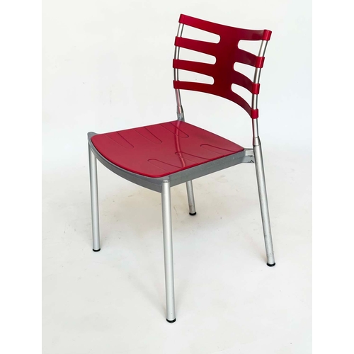 130 - 'FRITZ HANSEN ICE' CHAIRS, a set of eight Kasper Salto Danish stacking red and grey metal 'Fritz Han... 