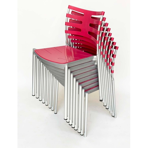 130 - 'FRITZ HANSEN ICE' CHAIRS, a set of eight Kasper Salto Danish stacking red and grey metal 'Fritz Han... 