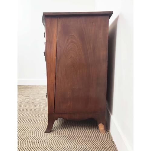 134 - BOWFRONT CHEST, George III mahogany, rosewood and satinwood with four inlaid drawers, 83cm H x 95cm ... 