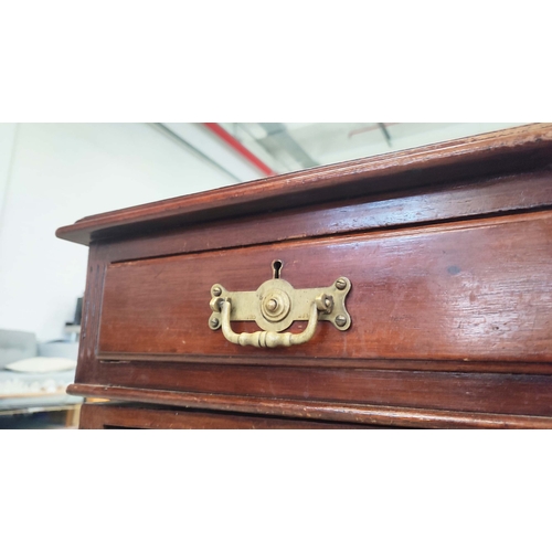 135 - PEDESTAL DESK, Edwardian mahogany with green leather top above nine drawers on castors, 76cm H x 153... 