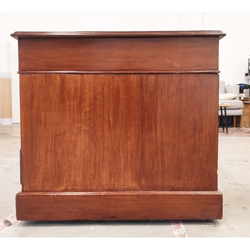 135 - PEDESTAL DESK, Edwardian mahogany with green leather top above nine drawers on castors, 76cm H x 153... 