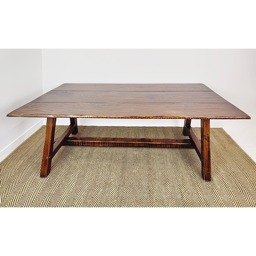 171 - REFECTORY TABLE, oak with rough hewn rectangular plank top, 77cm H x 212cm W x 93cm D.