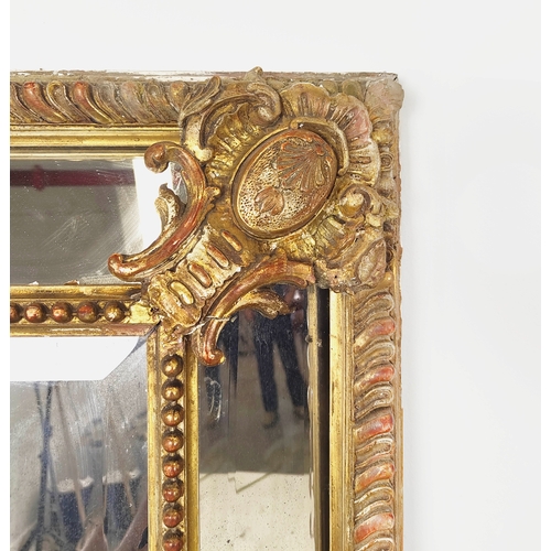 173 - WALL MIRROR, 19th century French giltwood and gesso with gadrooned cushion frame, 155cm x 101cm.