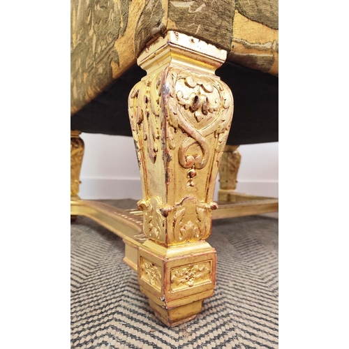 175 - SALON CHAIRS, a pair, Régence style gilt framed with gold classical design upholstery, 104cm H x 85c... 