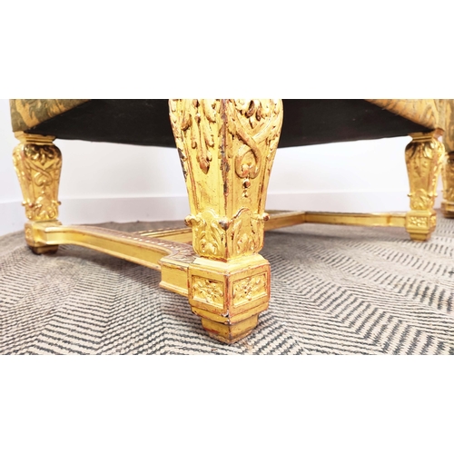 175 - SALON CHAIRS, a pair, Régence style gilt framed with gold classical design upholstery, 104cm H x 85c... 