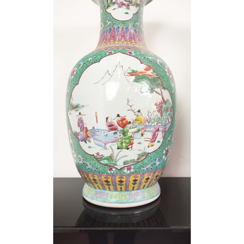 3 - A PAIR OF CHINESE FAMILLE ROSE PORCELAIN VASES, 70cm H.