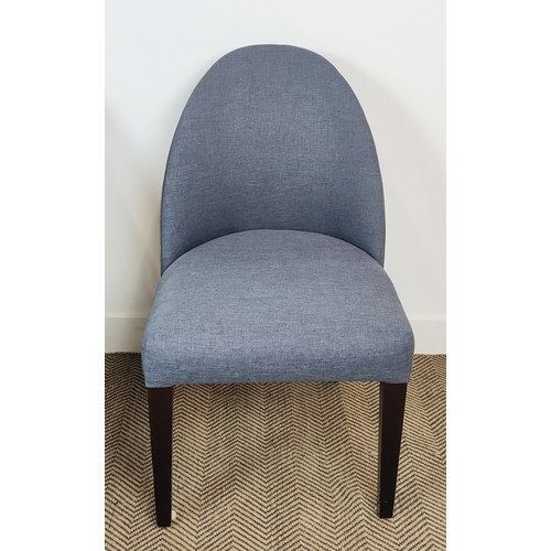 313 - DINING CHAIRS, a set of eight, dark blue upholstery on tapered front supports, 87cm H x 50cm W x 58c... 