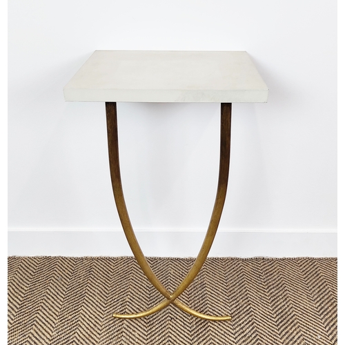 315 - CONSOLE TABLE, white painted rectangular top on gilt metal supports, 78cm H x 44cm W x 35cm D.